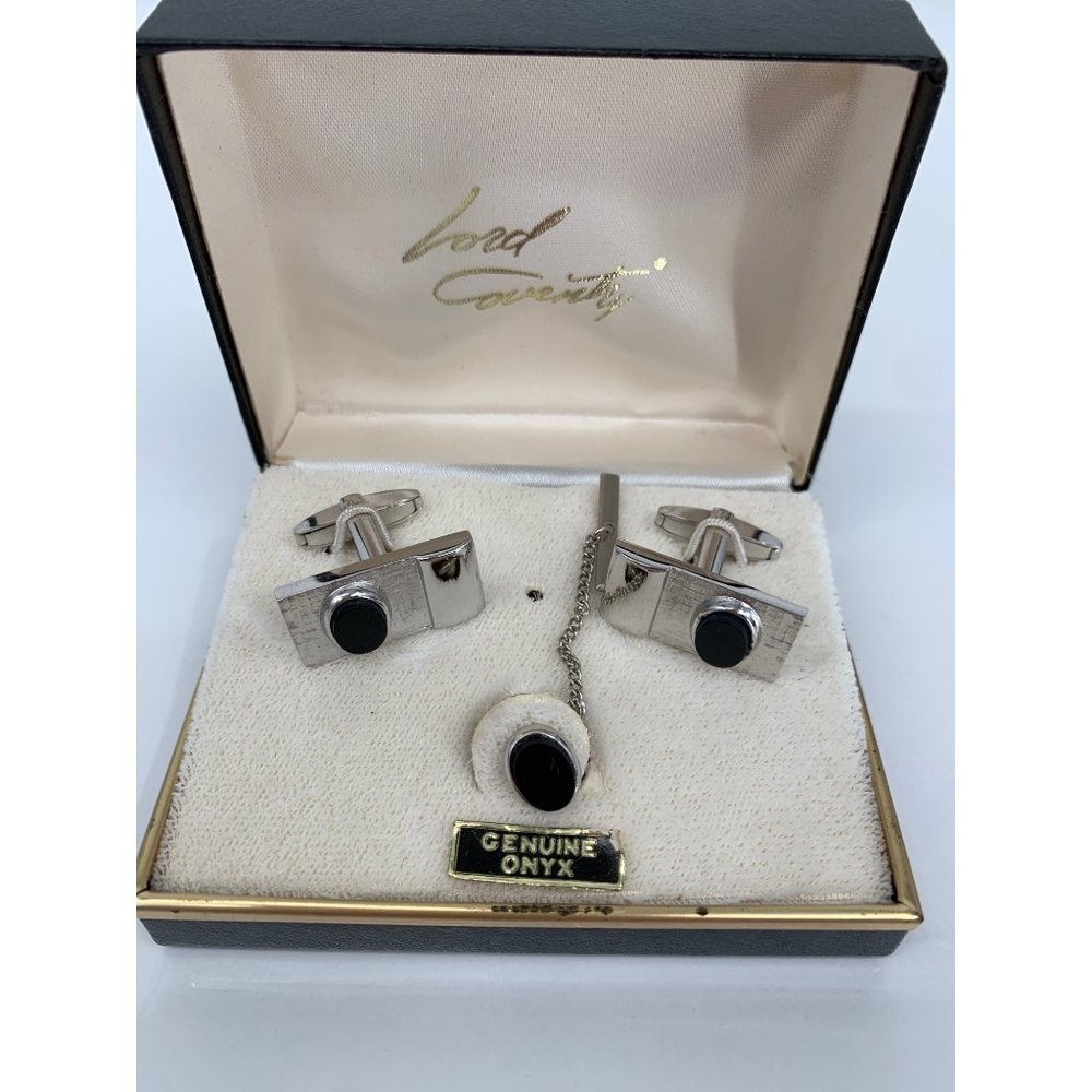 Sarah Coventry Inc Mens Onyx Cuff Link and Bar Set Lord Coventry